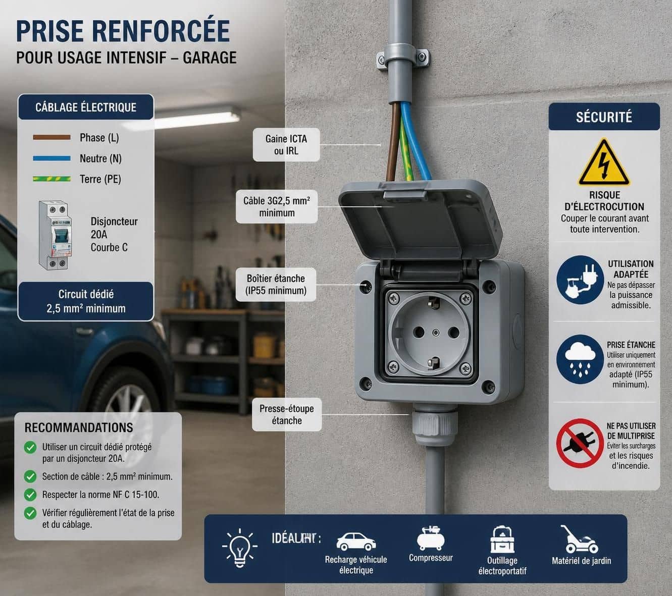 d&eacute;couvrez quelle prise renforc&eacute;e choisir pour recharger efficacement votre voiture &eacute;lectrique, s&eacute;curiser la recharge et optimiser la dur&eacute;e de vie de votre batterie.