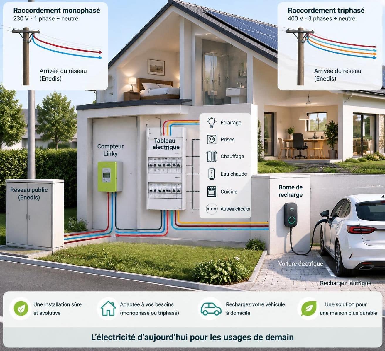 monophasé ou triphasé pour recharger votre voiture électrique ? comparez les deux solutions et choisissez celle qui convient à votre installation et à vos besoins.